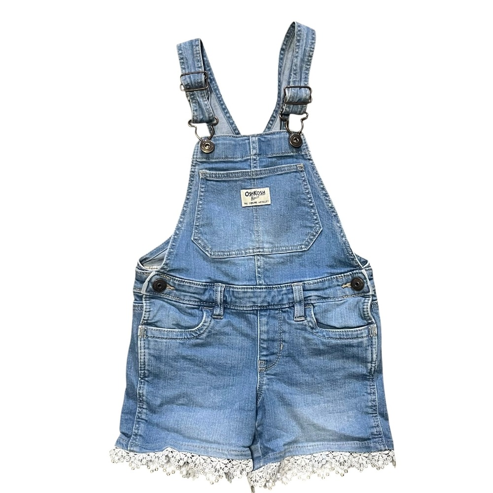 OshKosh B'gosh Girls Denim Lace Trim Shortalls Overalls‎ Size 5